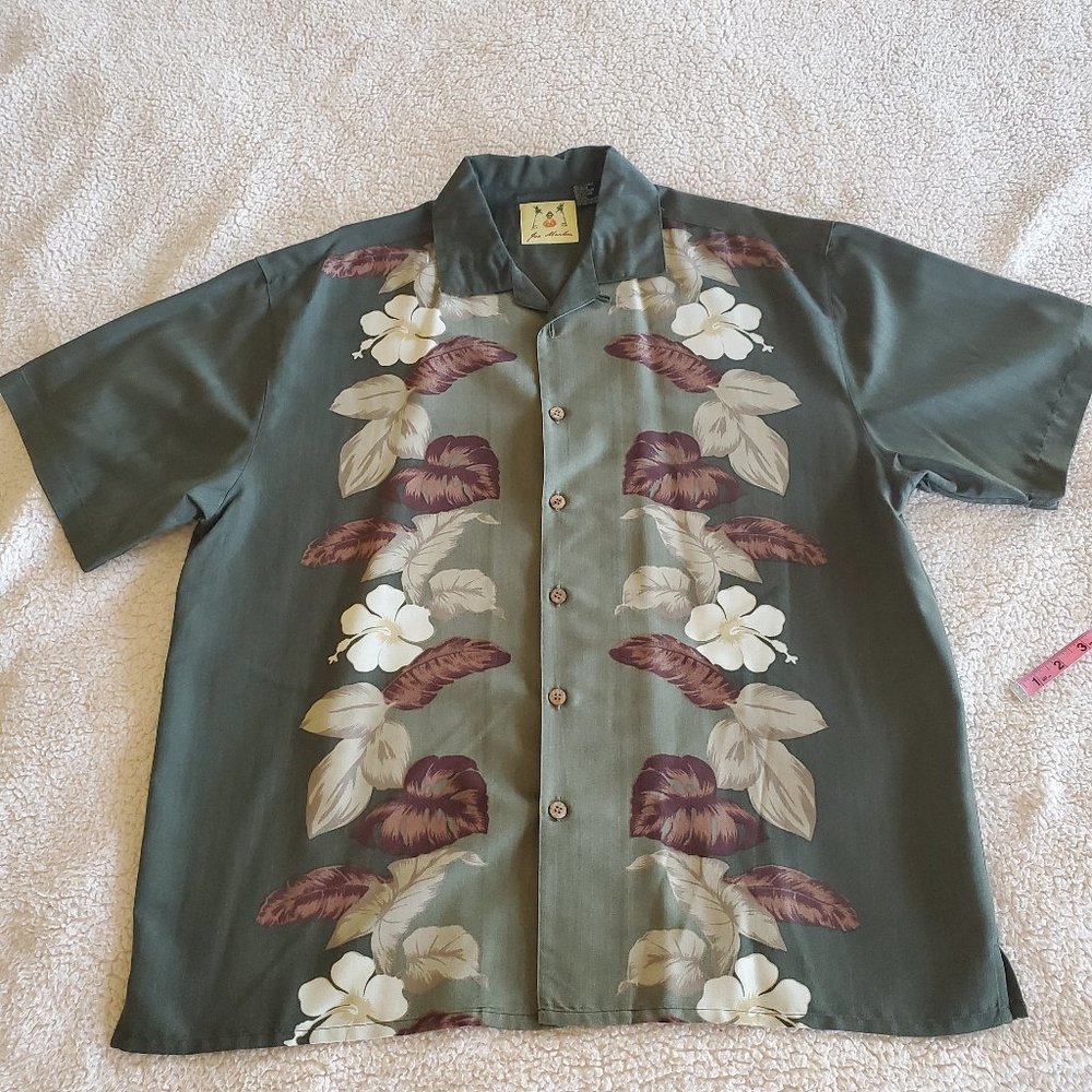 Joe Marlin Men's Olive Green Hawaiian Shirt, Size XL - Picture 2 of 10